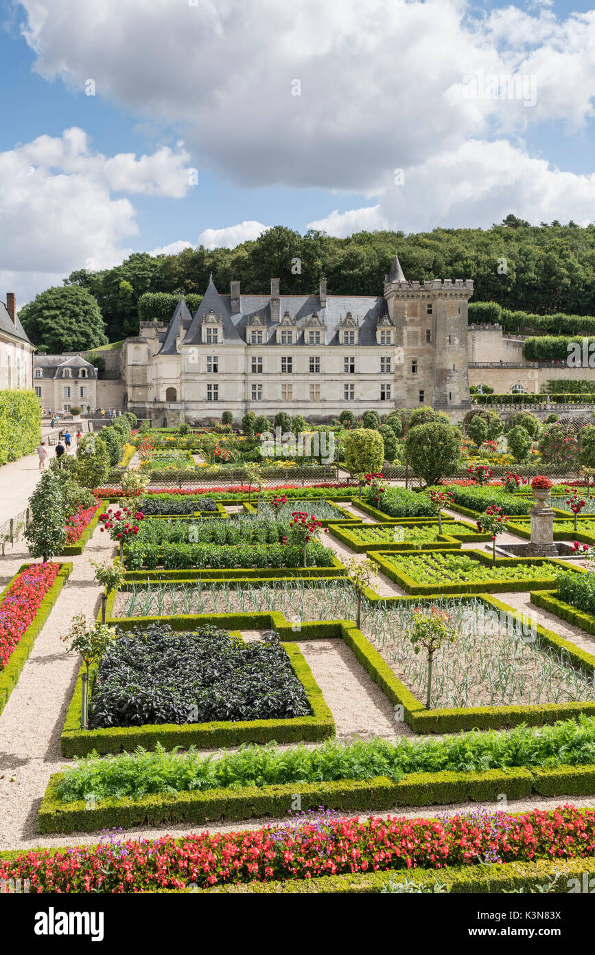 Villandry Schloss und seinen Garten. Tours, Indre-et-Loire, Frankreich. Stockfoto