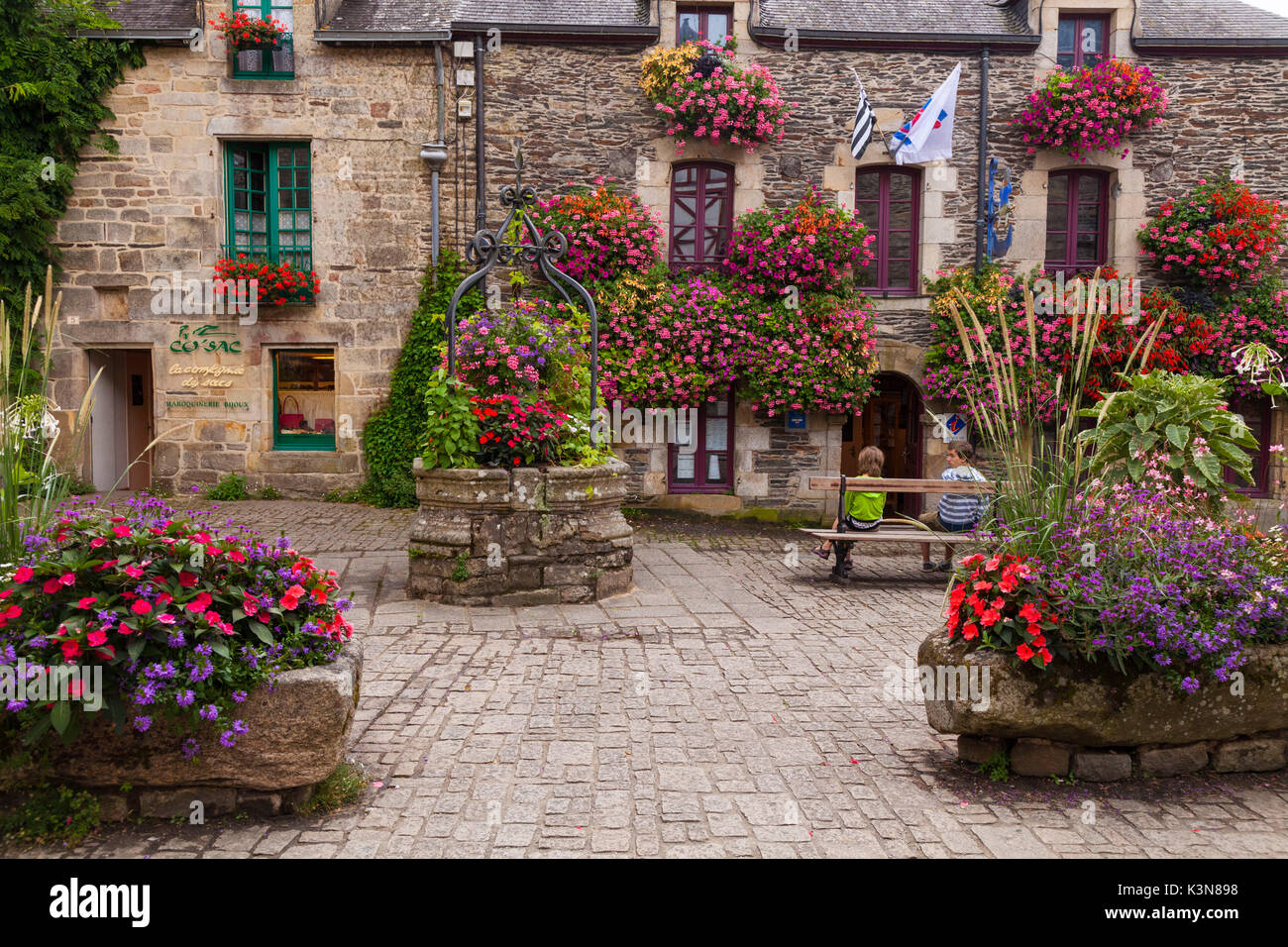 Rochefort en Terre, Bretagne, Frankreich, Aussicht auf das historische Zentrum Stockfoto