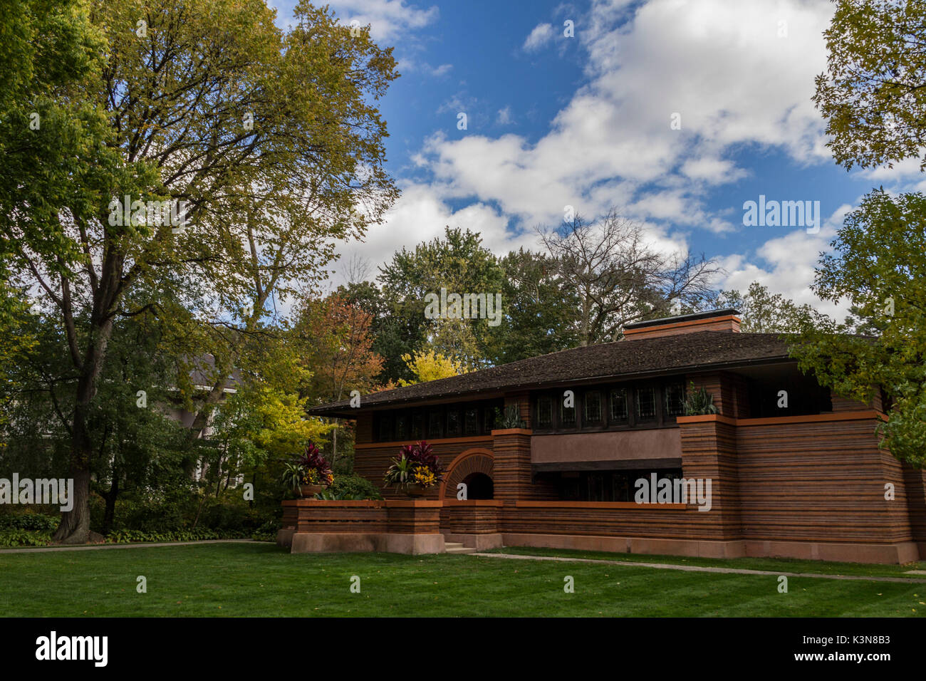 Die arthur b. Heurtley Haus, in Oak Park entfernt, ist ein Projekt von Frank Lloyd Wright, Architekt. Chicago, Illinois, USA Stockfoto
