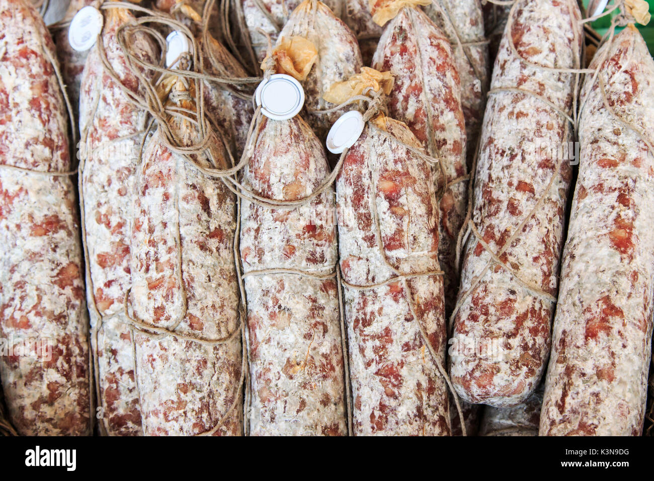 Nahaufnahme von italienischer salami Stockfoto