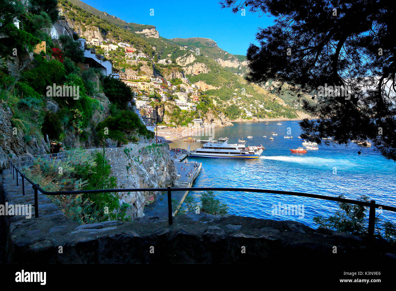 Strand von Positano, Costiera Amalfitana, Kampanien, Italien, Europa Stockfoto