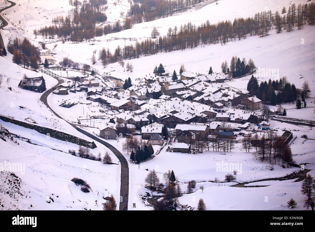 Blick von der Dorf Chianale, Val Varaita, Cuneo, Piemont, Italien Stockfoto