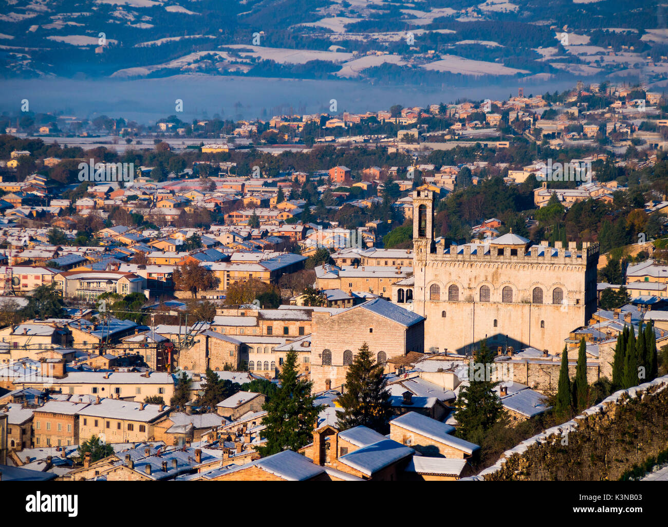 Der Palazzo dei Consoli (Vor's Palace) von Gubbio in einem Wintertag, Gubbio, Umbrien Stockfoto