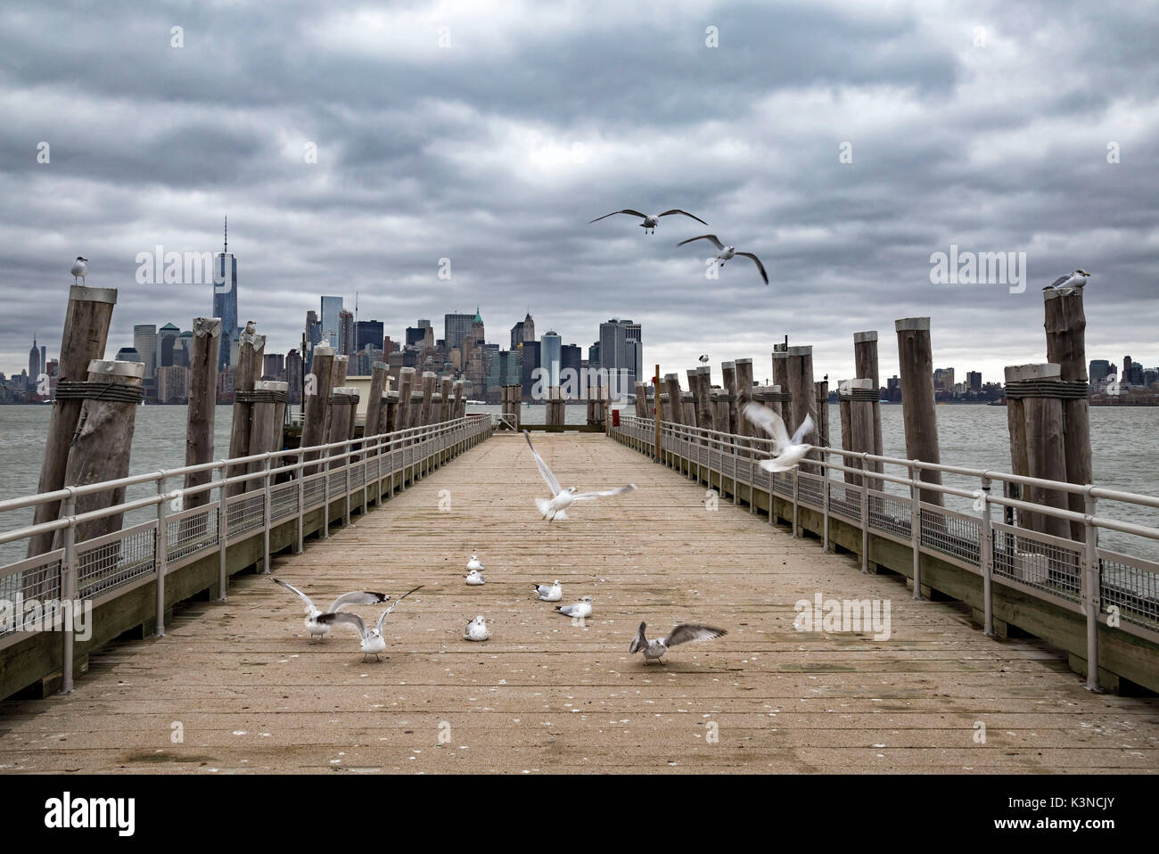 Lower Manhattan Skyline (Liberty Island, New York City, New York, Vereinigte Staaten von Amerika) Stockfoto