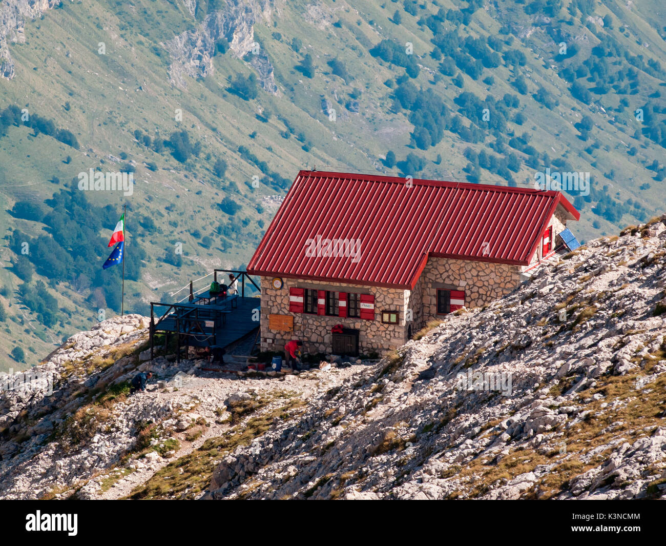 Europa, Italien, Abruzzen. Rifugio Franchetti im Nationalpark Gran Sasso Stockfoto