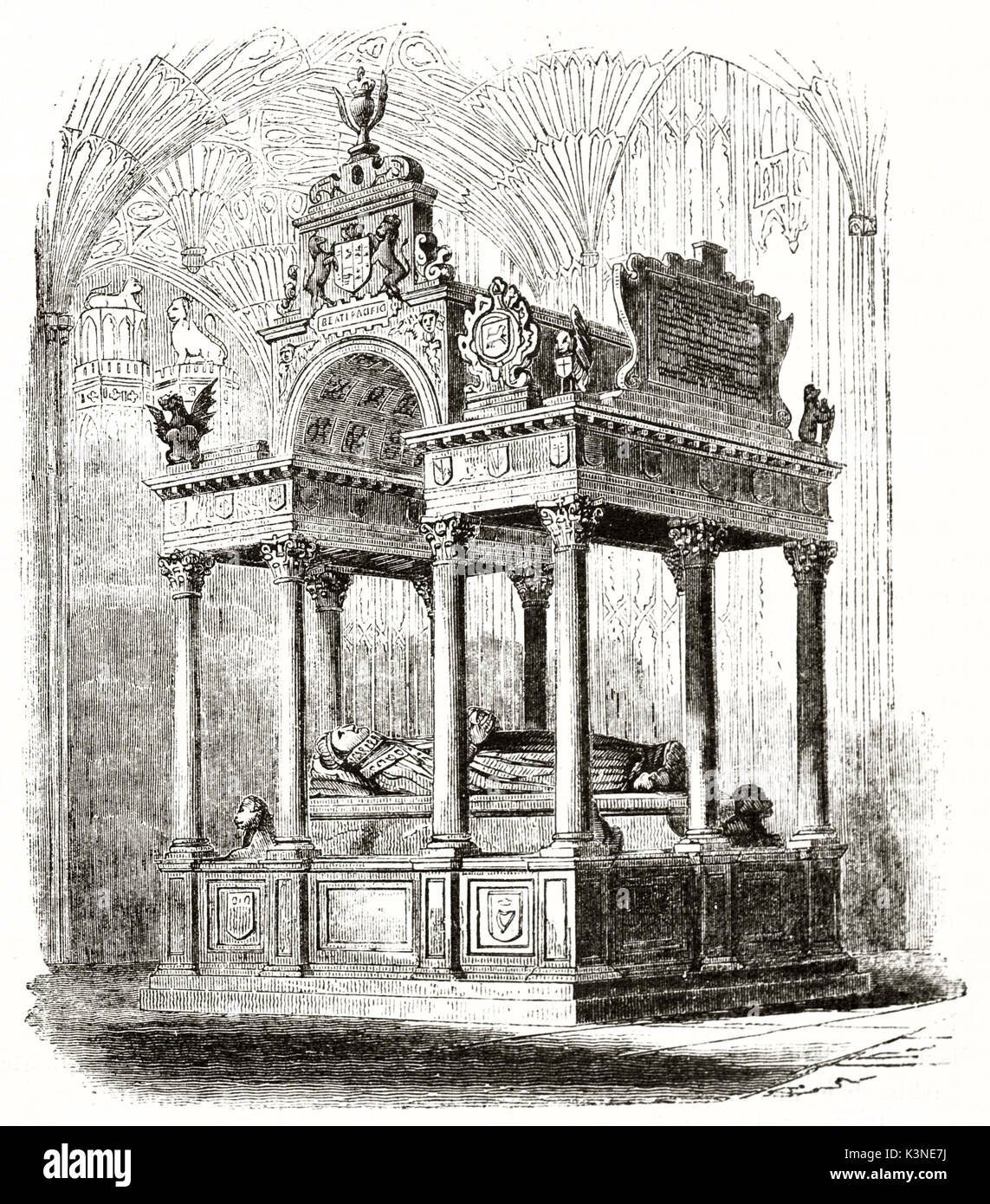 Alte graviert Reproduktion von Königin Elisabeth I Grab in Westminster Abbey England. Von unbekannter Autor auf Magasin Pittoresque Paris 1839 veröffentlicht. Stockfoto