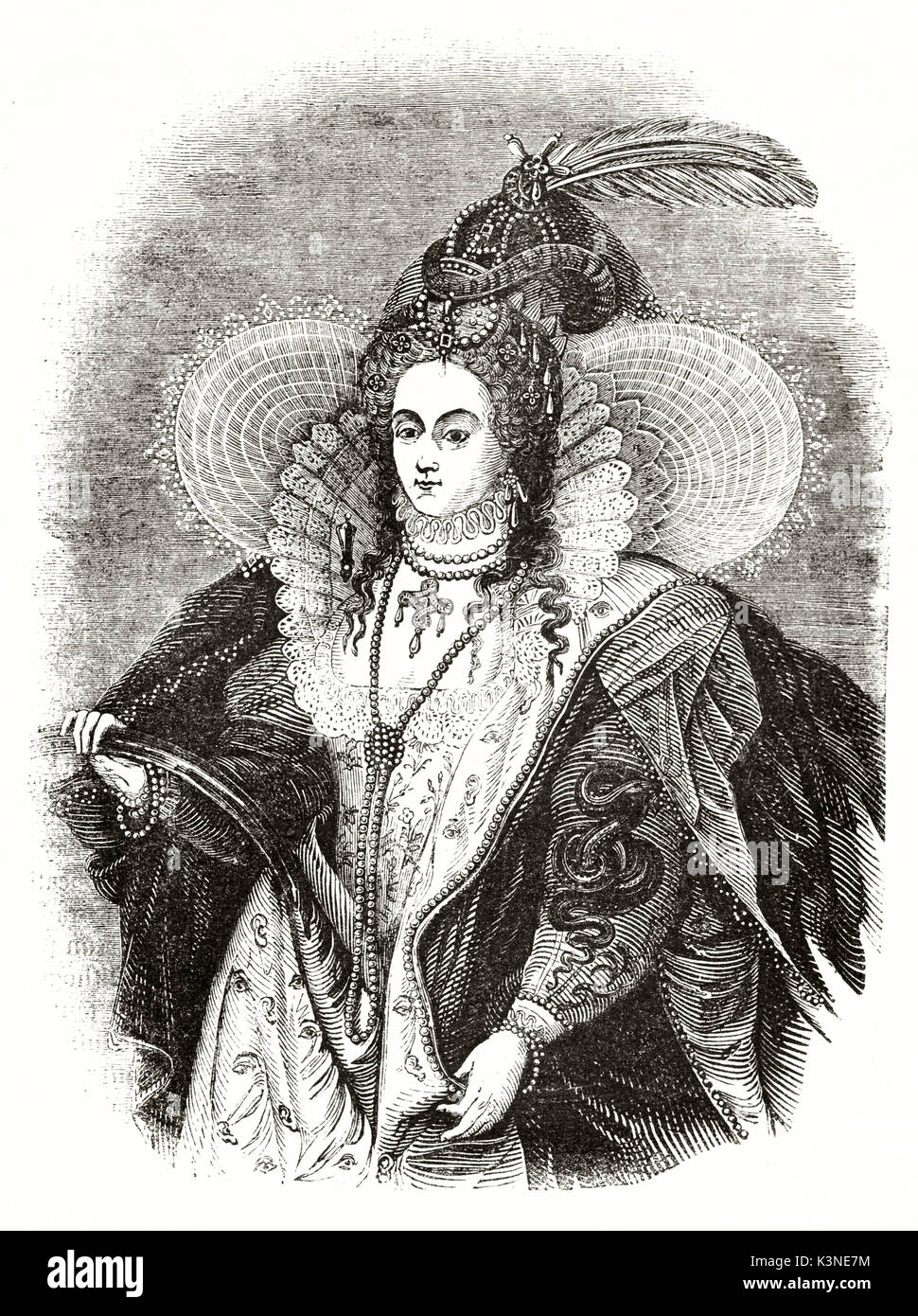 Alte graviert Reproduktion von Elisabeth I. von England portrait. Nach Zuccari auf Magasin Pittoresque Paris 1839 veröffentlicht. Stockfoto