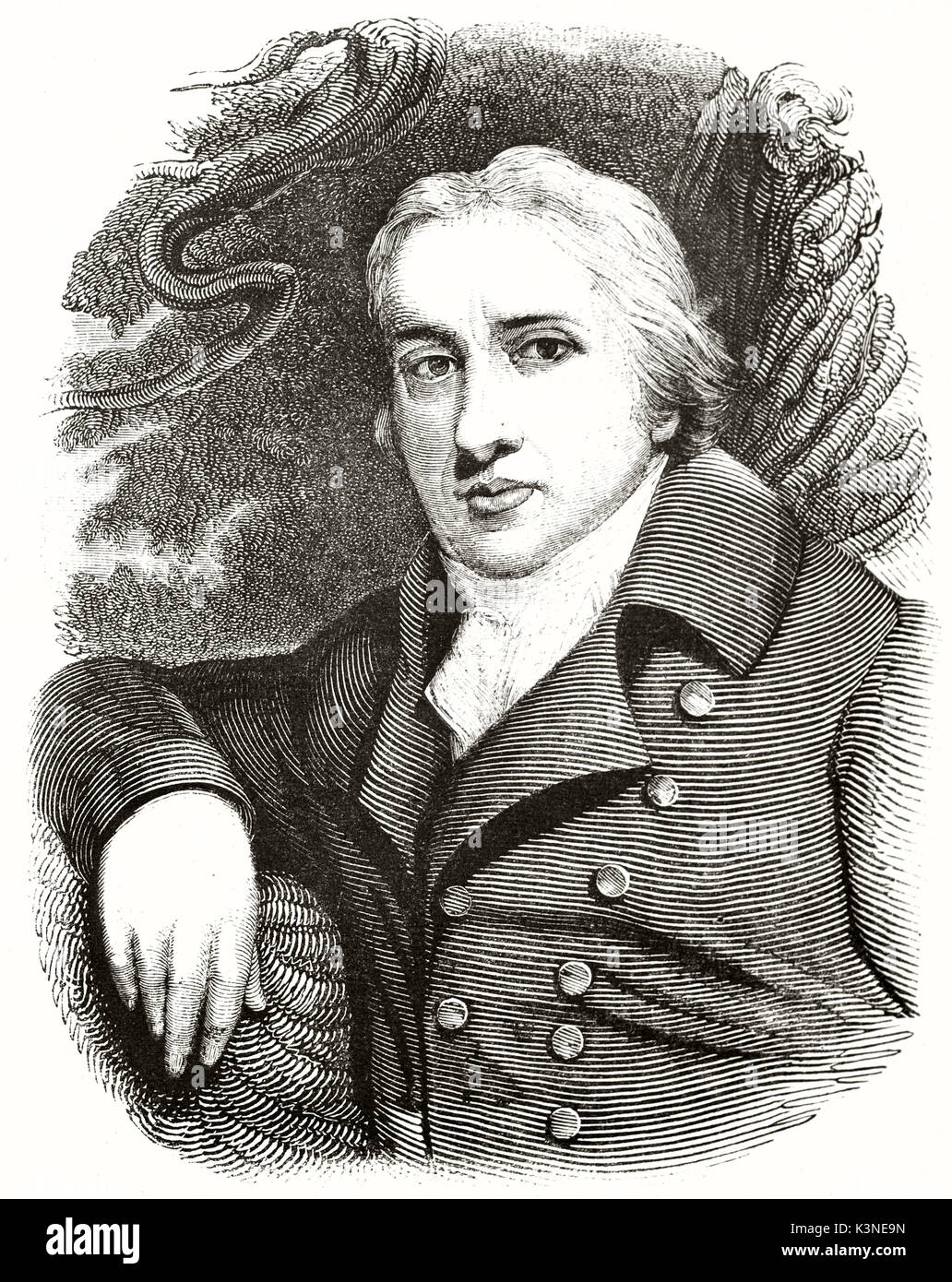 Alte graviert Büste Portrait von Edward Jenner (1749-1823), englischer Arzt und Wissenschaftler der Pionier der Impfstoff Praxis. Von unbekannter Autor auf Magasin Pittoresque Paris 1839 veröffentlicht. Stockfoto