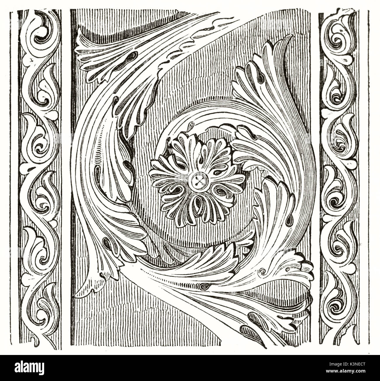 Single sehr detaillierte Ornament des architektonischen Modul in der Porte des Valois Valois (Tor) Basilika Saint-Denis Paris Frankreich. Von unbekannter Autor auf Magasin Pittoresque Paris 1839 veröffentlicht. Stockfoto