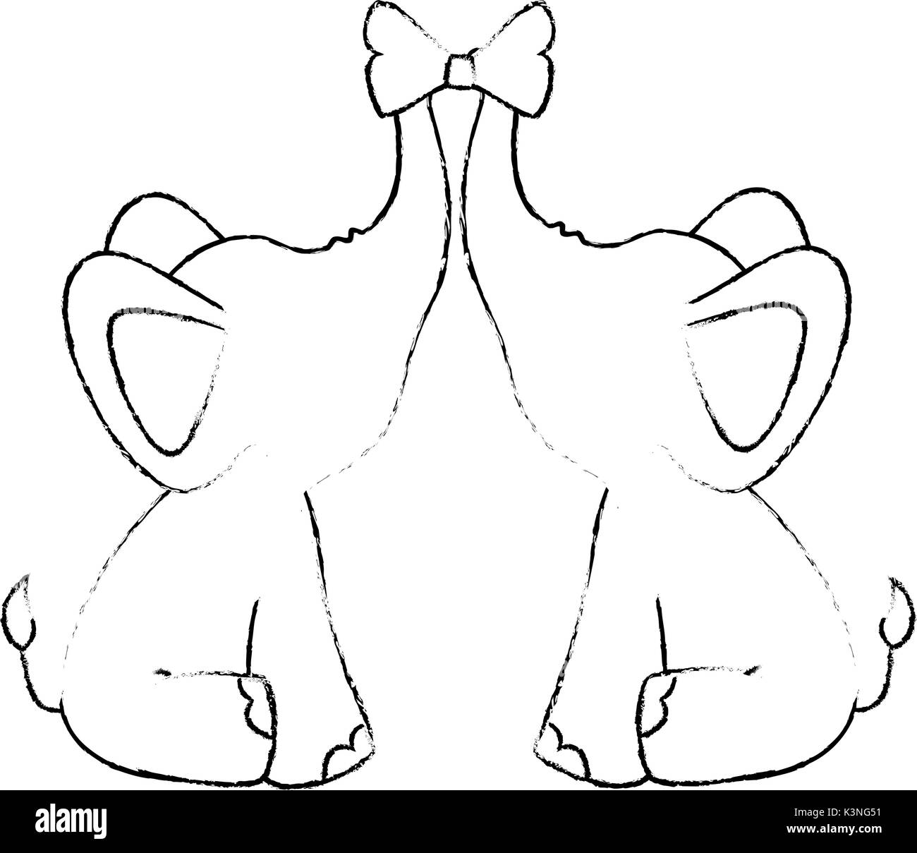 Paar Elefanten mit dekorativer Schleife binden Tier Symbol auf weißem Hintergrund Vector Illustration Stock Vektor