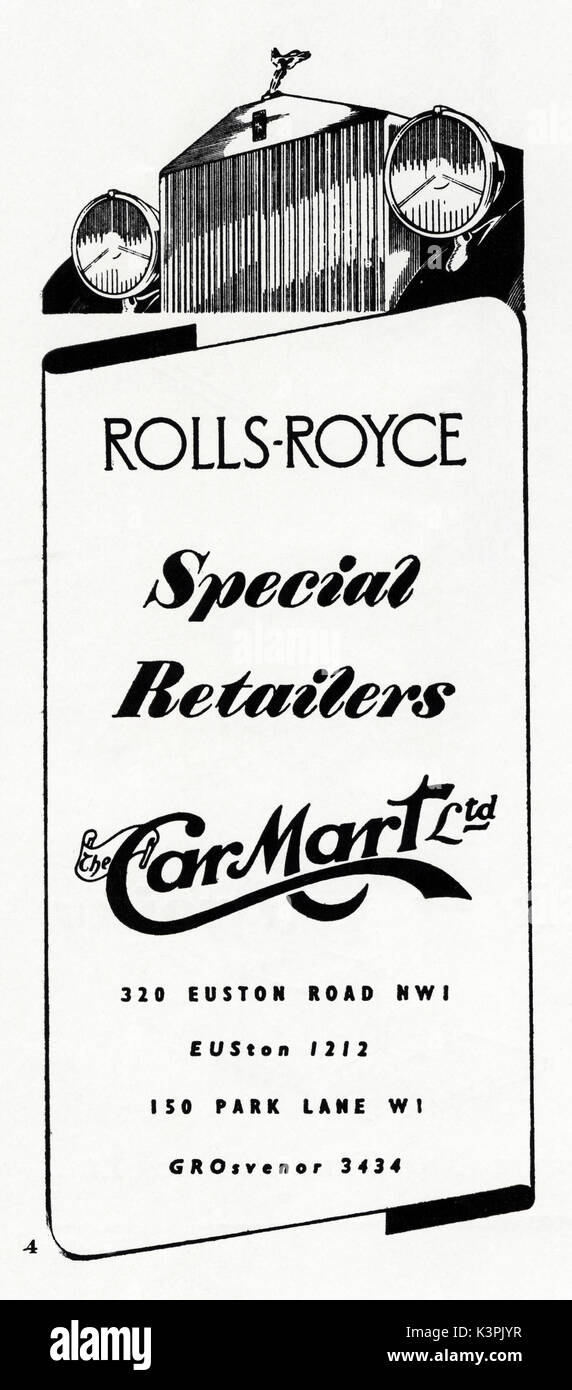 1940er Jahre alten Vintage original advert Werbung Auto Mart Ltd Verkauf von Rolls-Royce in London im Magazin ca. 1947 wenn Verbrauchsmaterialien wurden noch unter post eingeschränkt - Krieg Rationierung Stockfoto
