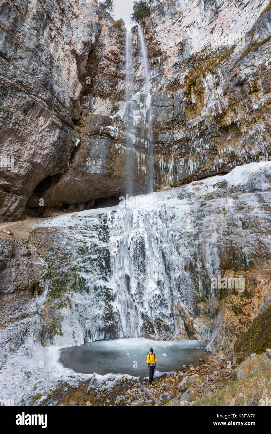 Eis Wasserfall Europas, Italien, Trentino Alto Adige, Nonstal, Trient, Tret city Stockfoto