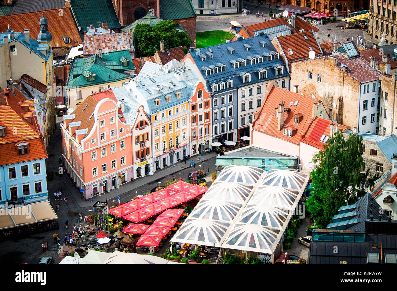 Riga, Lettland, Europa. Die bunten Häuser in der Altstadt. Stockfoto