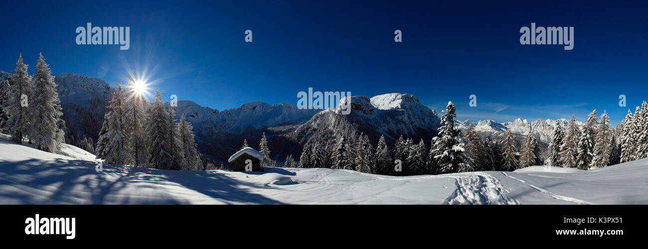 Panorama Foto von Val dei Monzoni, Fassatal, Provinz Trento, Italien, Trentino Alto-Adige Stockfoto