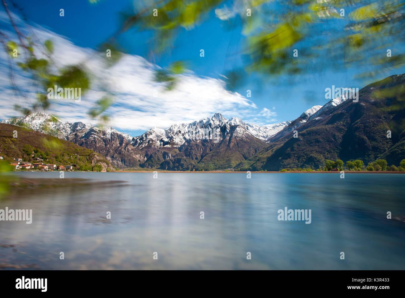 Einige Zweige, die durch den Wind vor dem Gipfel des Sasso Manduino, Valchiavenna, Valtellina Lombardei Italien Europa verschoben Stockfoto