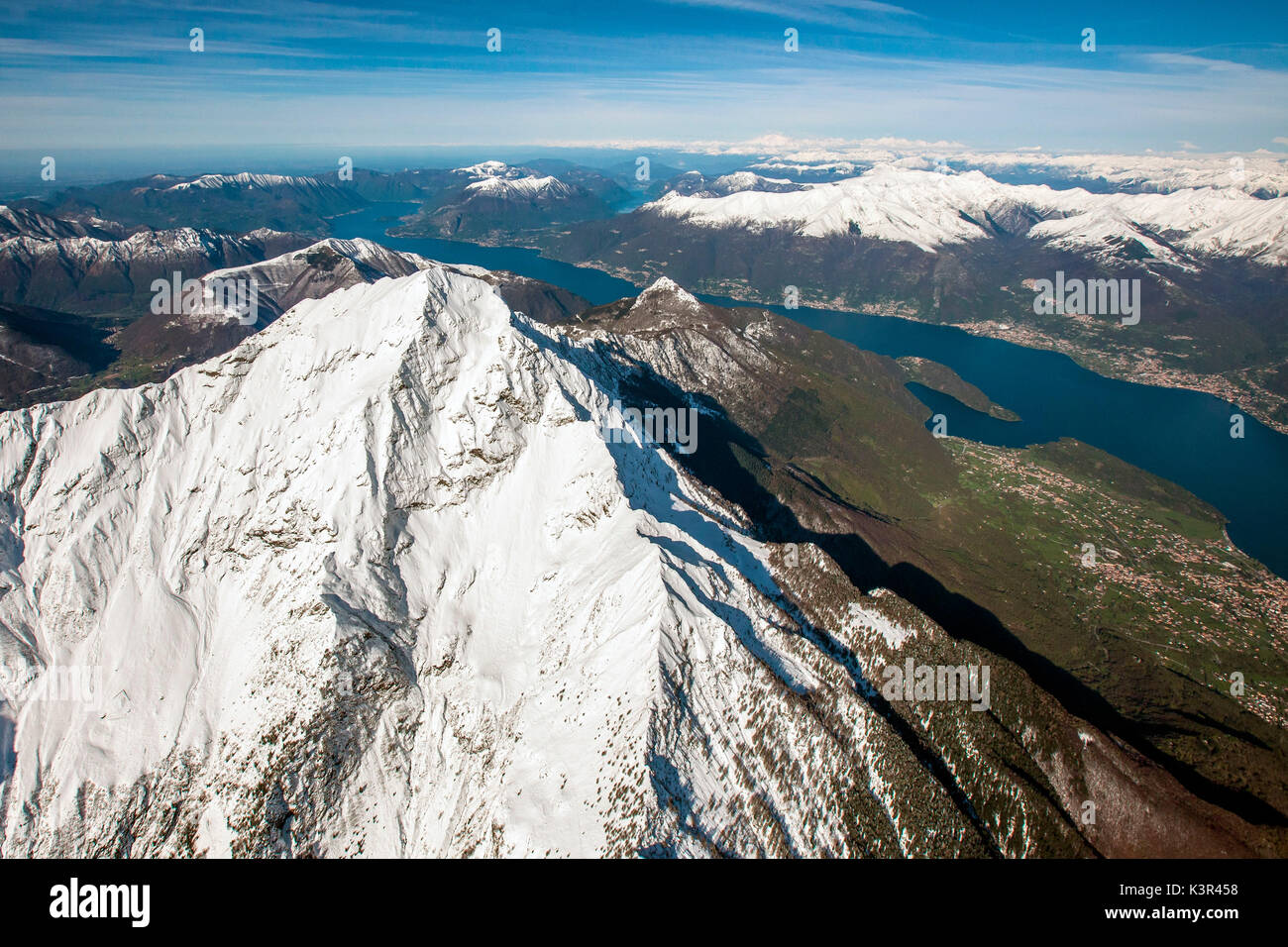 Luftbild von den Monte Legnone mit Lario. Hohe Lario, Lombardei, Italien Europa Stockfoto