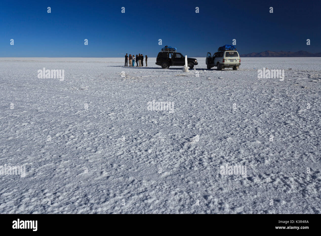 Salar de Uyuni, dem größten Salzsee der Welt der Welt, 10500 Quadratkilometern. Höhe 3566 m ü.M.. In Uyuni, Potosi, Bolivien, Südamerika. Stockfoto