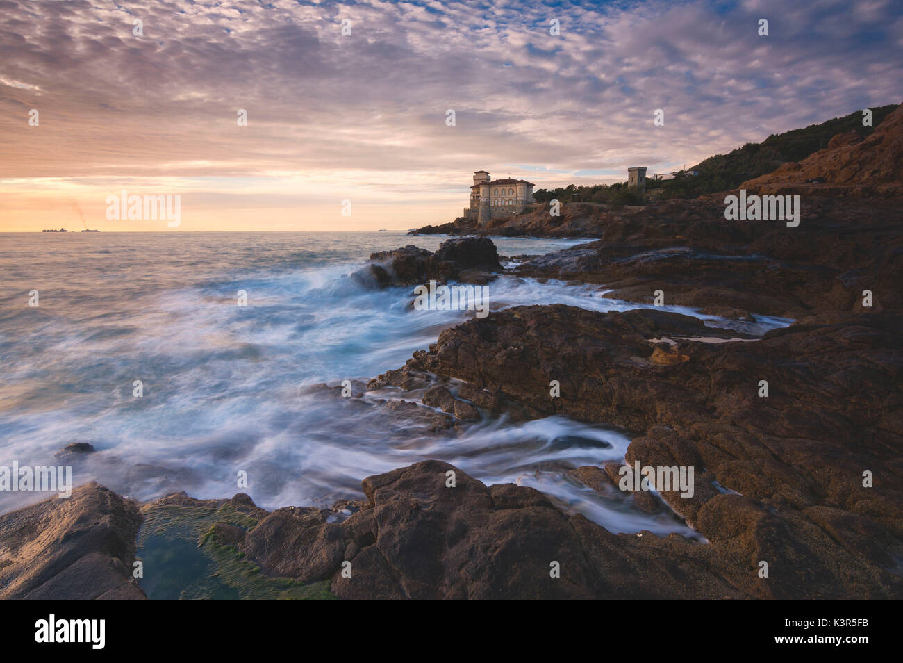 Castel boccale bei Sonnenuntergang, Livorno Provinz, Region Toskana, Italien, Europa. Stockfoto