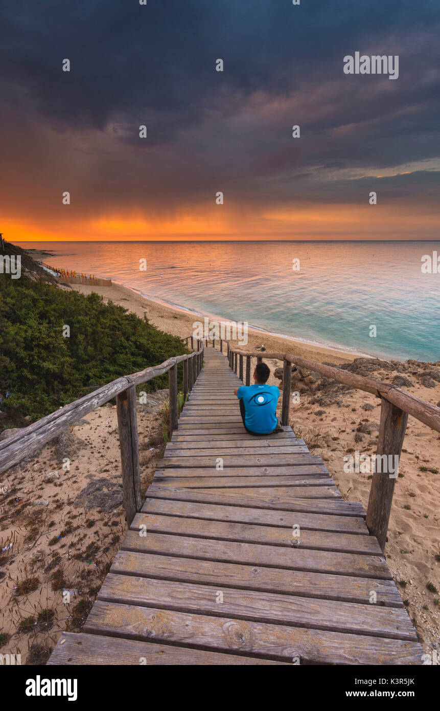 Europa, Italien, Piri Piri Strand bei Sonnenaufgang, Salento, Apulien. Stockfoto