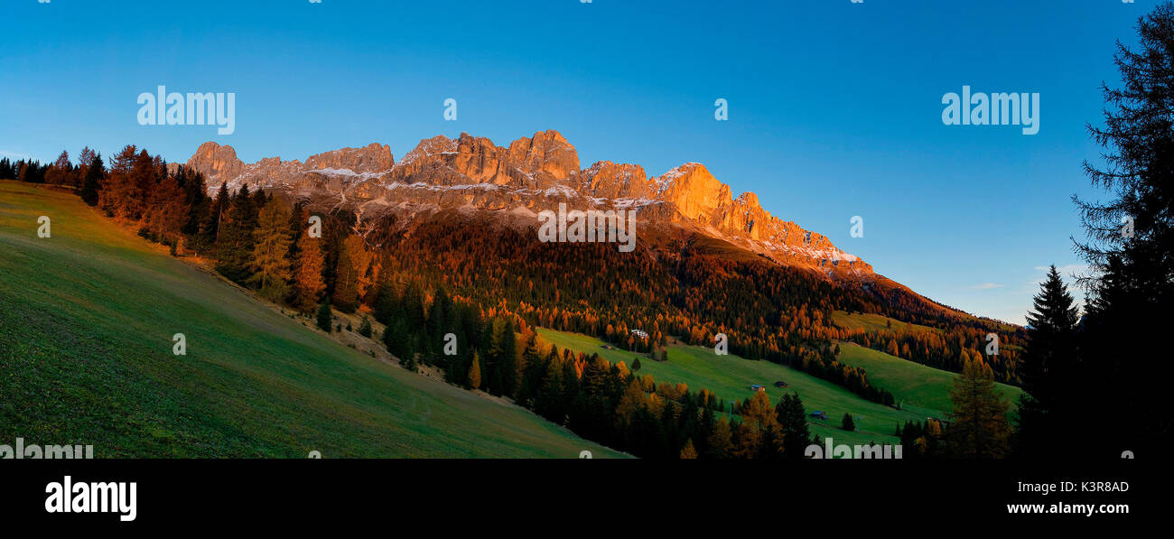 Europa, Italien, Dolomiten, Südtirol, Rosengarten. Sonnenuntergang am Rosengarten Stockfoto
