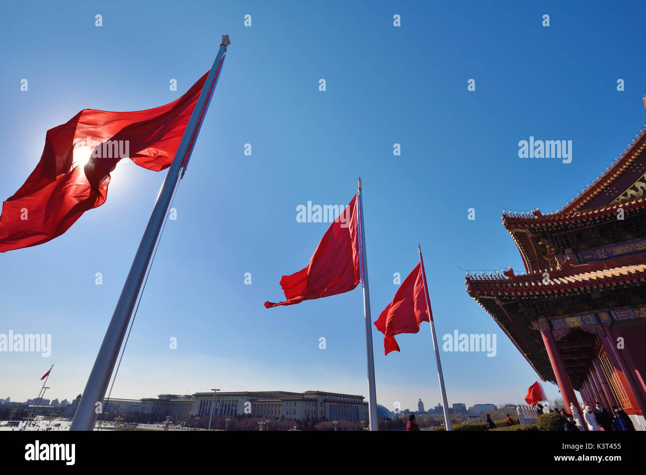 Peking, China-Feb 1,2016: Mit Blick auf den Platz des Himmlischen Friedens auf dem Tor des Himmlischen Friedens in Peking, China. Stockfoto