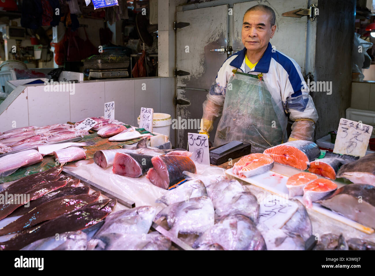 Frische Fische zum Verkauf an roten Markt, Macau Stockfoto