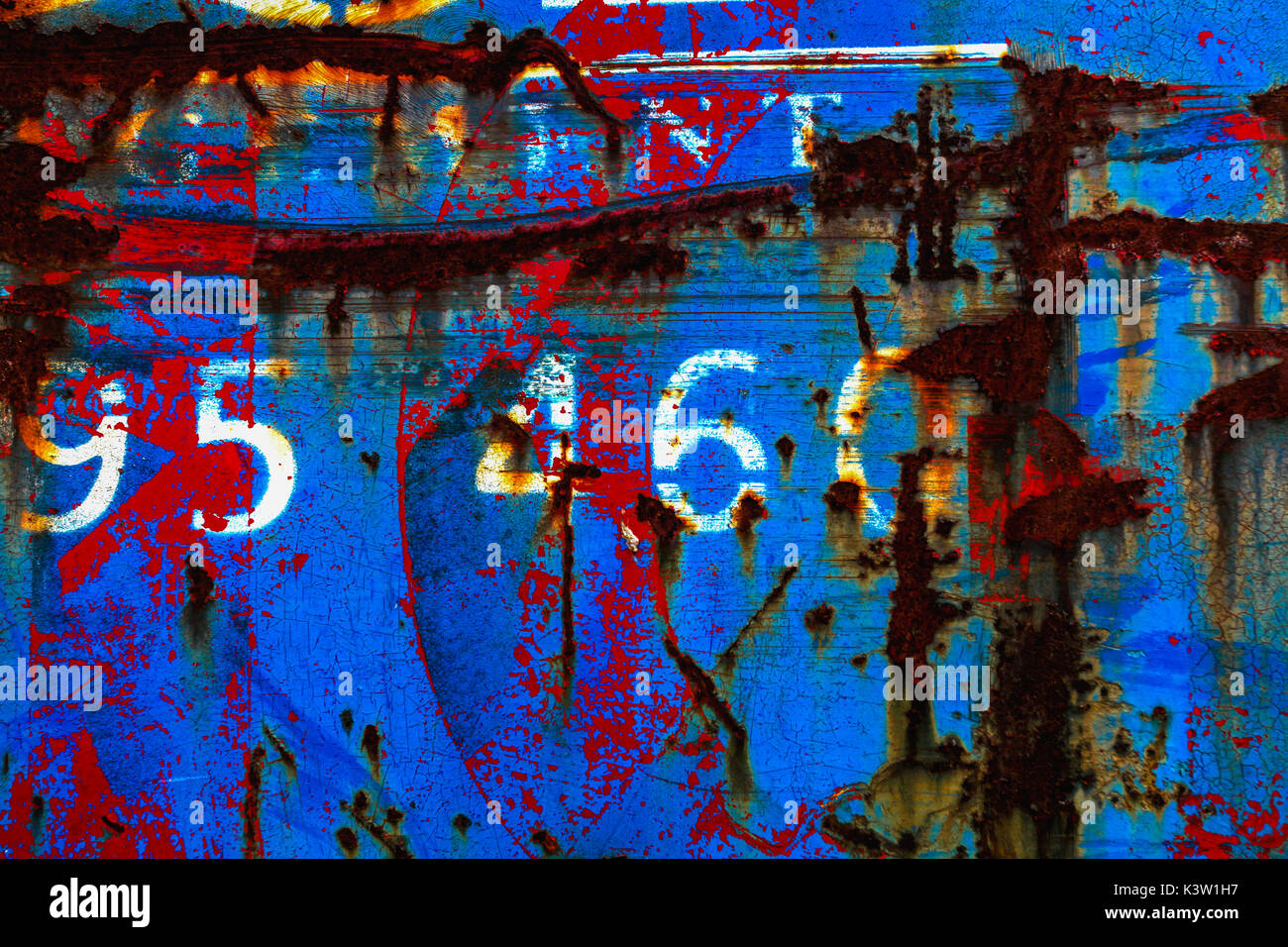 Zusammenfassung von Rost und blaue und rote Farbe auf Metall Stockfoto