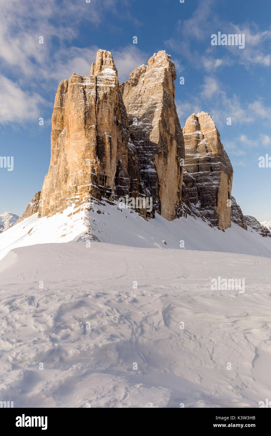 Blick auf die Drei Zinnen von Lavaredo Pass, Bozen, Südtirol, Italien, Europa Stockfoto
