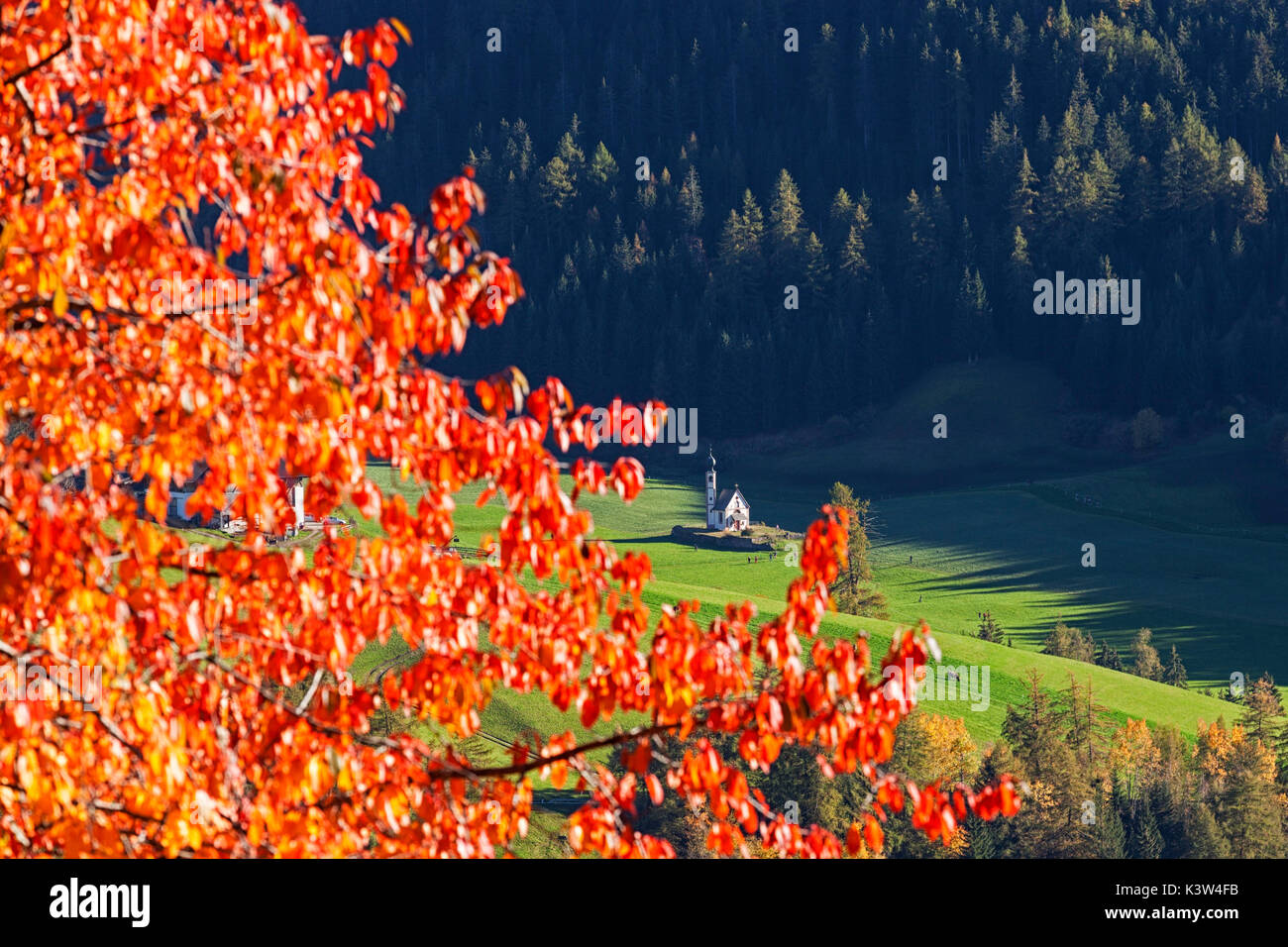 San Giovanni in Ranui, Dolomiten, Südtirol, Villnöss Tal/Villnoss, Bozen, Italien. Stockfoto