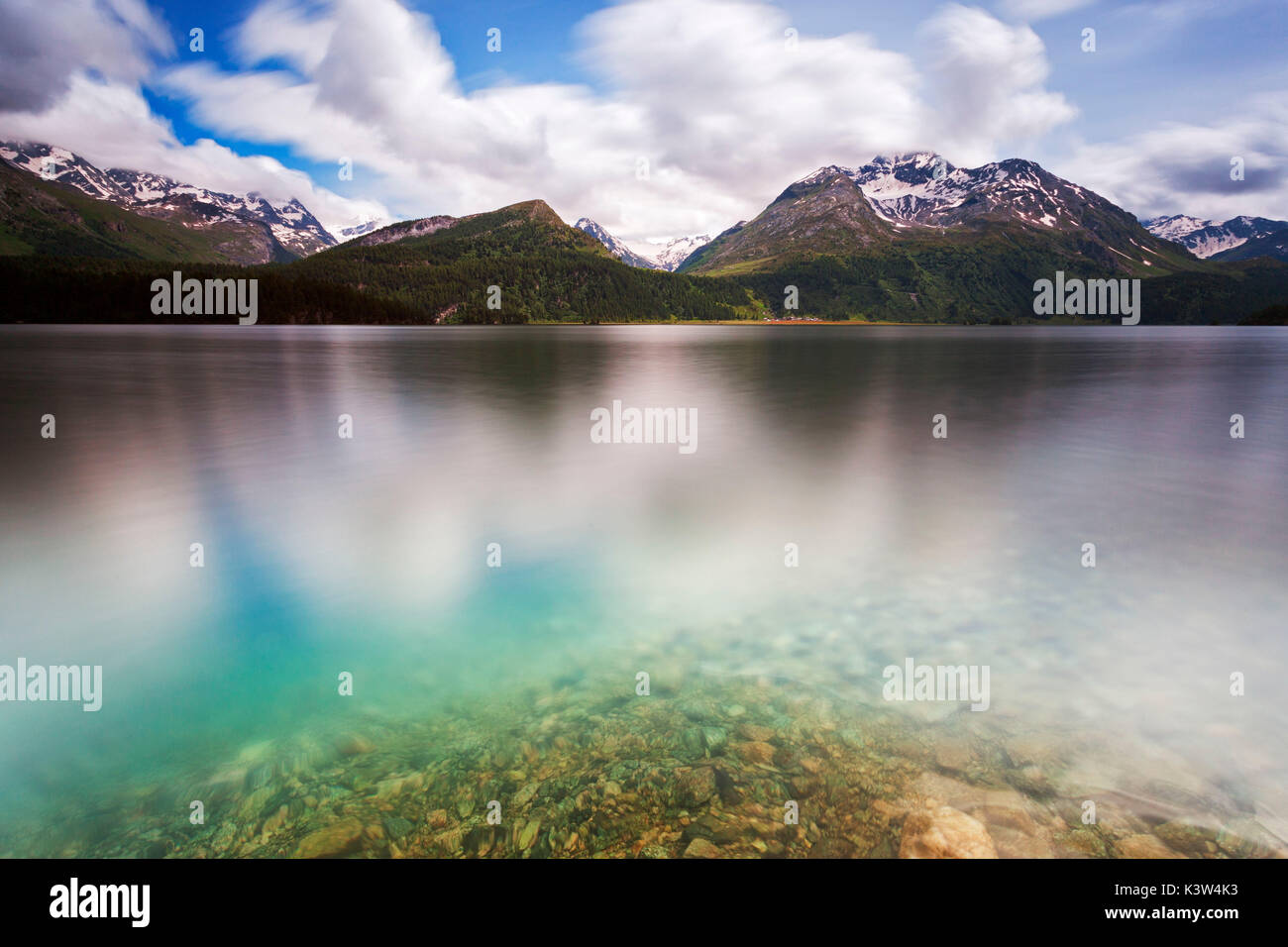 Silser See, Rhätischen Alpen, Engadin, Schweiz. Stockfoto