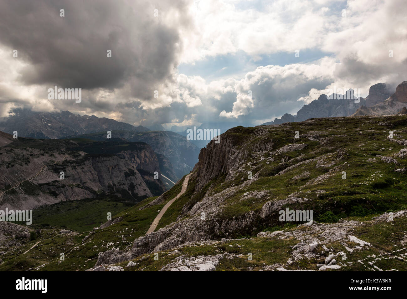 Europa, Italien, Dolomiten, Belluno und Bozen. Tre Cime di Lavaredo, Ansicht von Locatelli Zuflucht Stockfoto