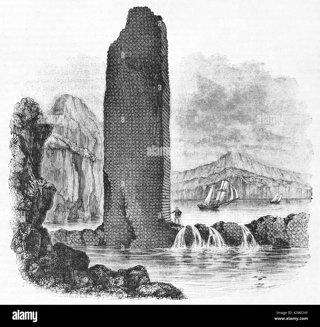 Alte Abbildung: basalt Bildung in St. Helena Island. Durch Wilsener, auf Magasin Pittoresque, Paris, 1841 veröffentlicht erstellt Stockfoto