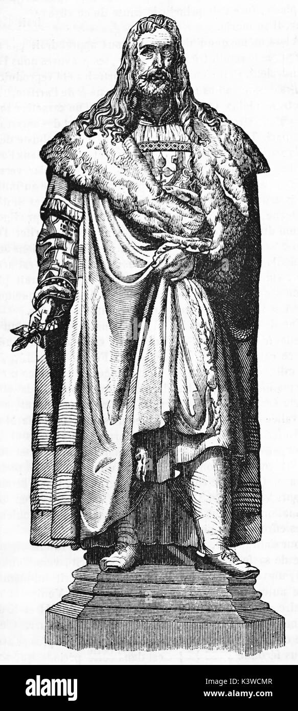 Alte illsutratuion aus Bronze Denkmal von Albrecht Dürer (1471 - 1528) in Nürnberg. Durch Rauch, auf Magasin Pittoresque, Paris, 1841 veröffentlicht, sculpted Stockfoto