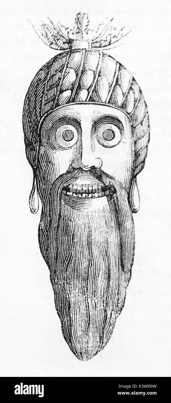 Alte Abbildung des Kopfes Moor gehalten in der Kathedrale von Barcelona entfernt. Von unbekannter Autor, auf Magasin Pittoresque, Paris, 1841 veröffentlicht. Stockfoto