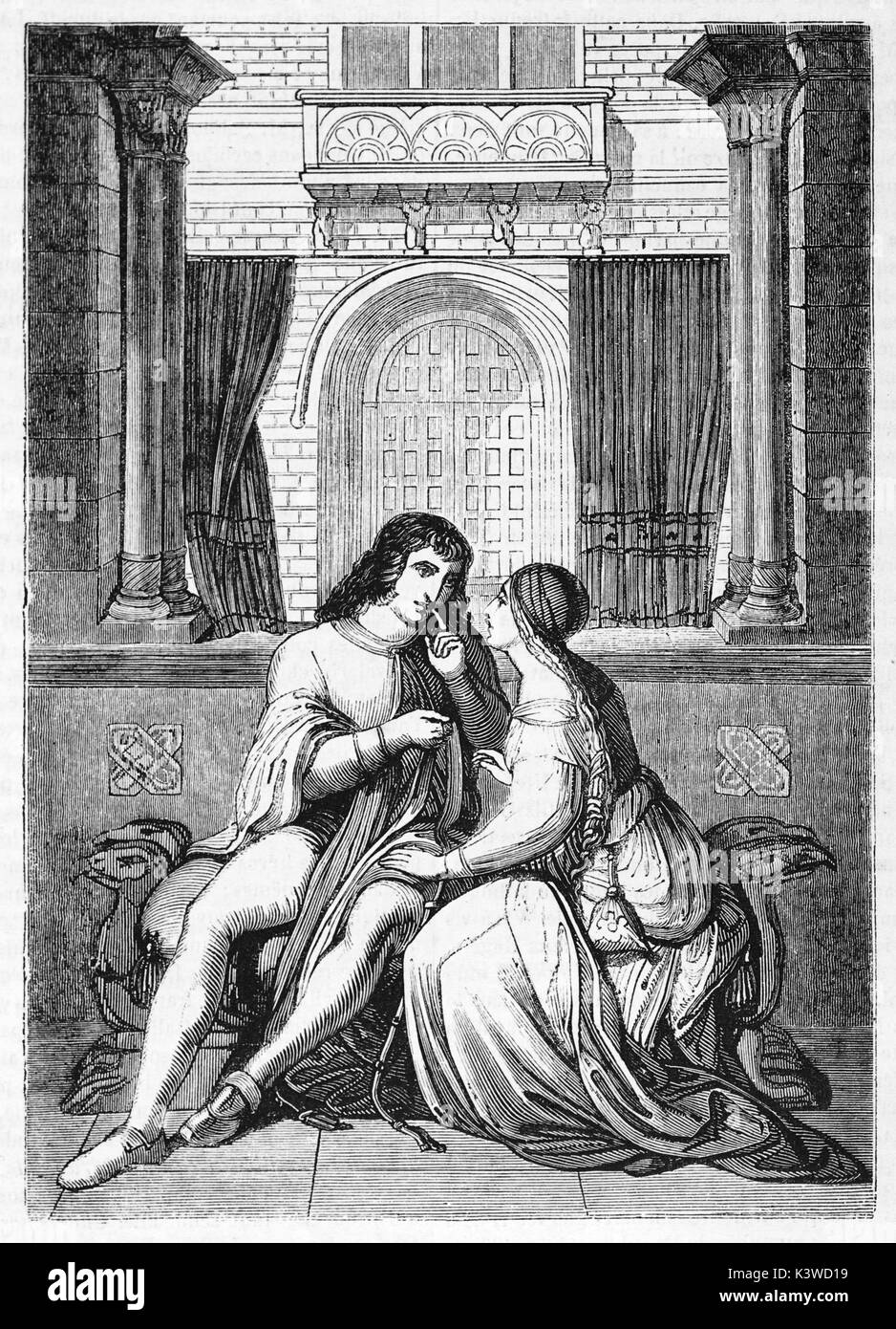 Alte Darstellung einer Szene des Nibelungenliedes. Durch Schnorr, auf Magasin Pittoresque, Paris, 1841 veröffentlicht erstellt Stockfoto