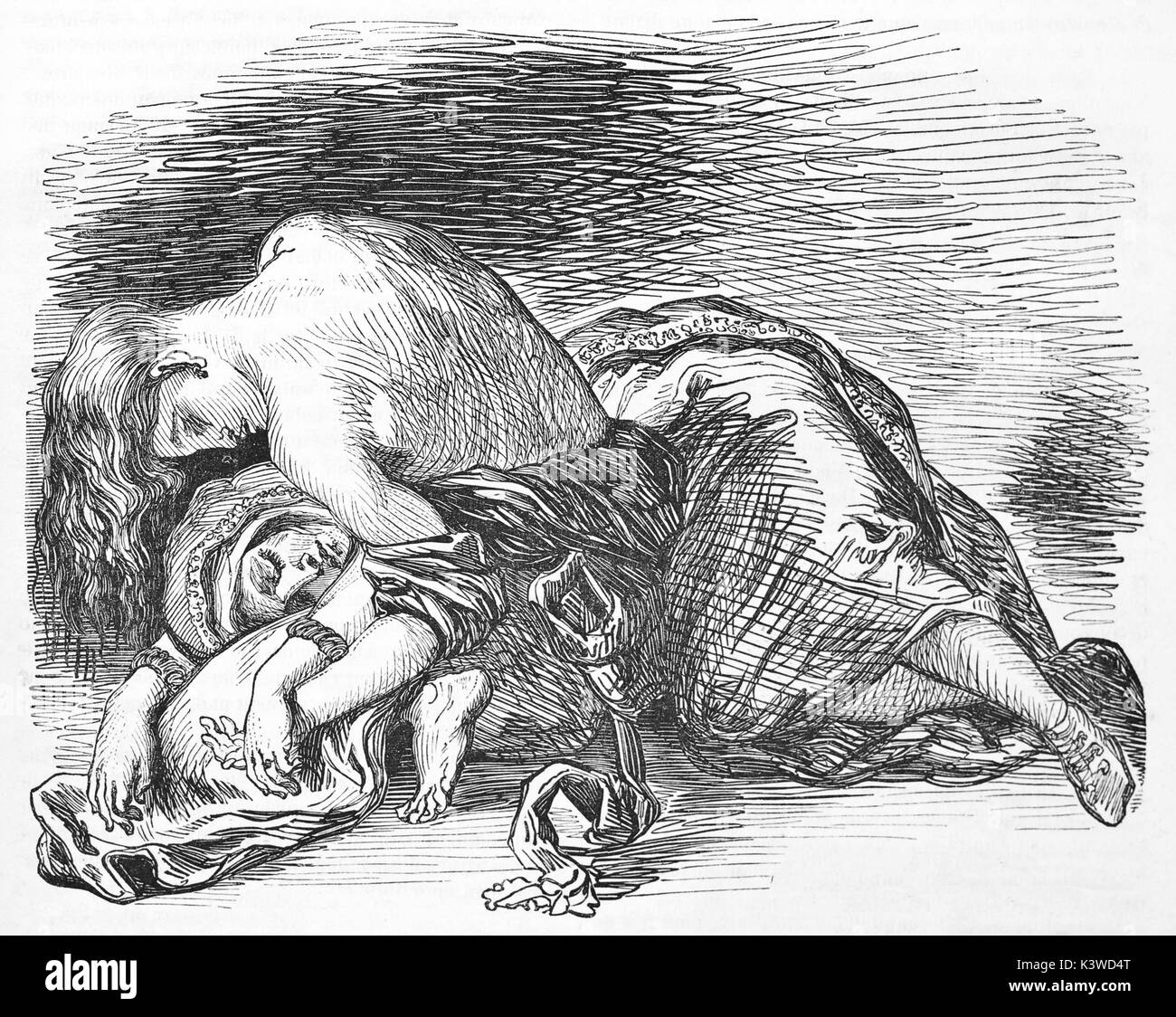 Alte eingravierten Abbildung zeigt eine Folge der Einnahme von Konstantinopel. Von Andrew, Beste und Leloir nach Zeichnung von Eugene Delacroix, auf Magasin Pittoresque, Paris, 1841 veröffentlicht erstellt Stockfoto