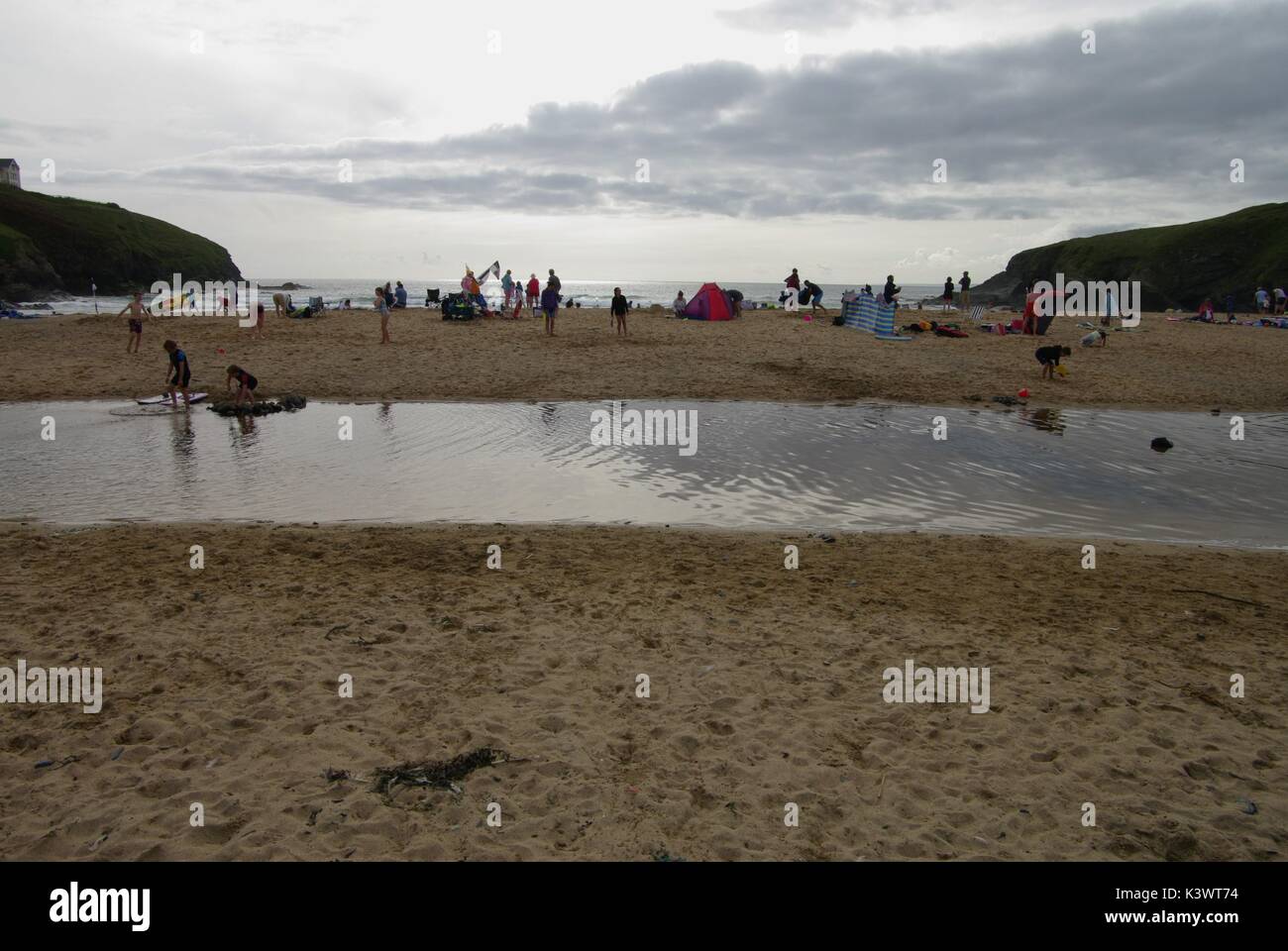 Cornish Beach Szene, Poldhu Stockfoto