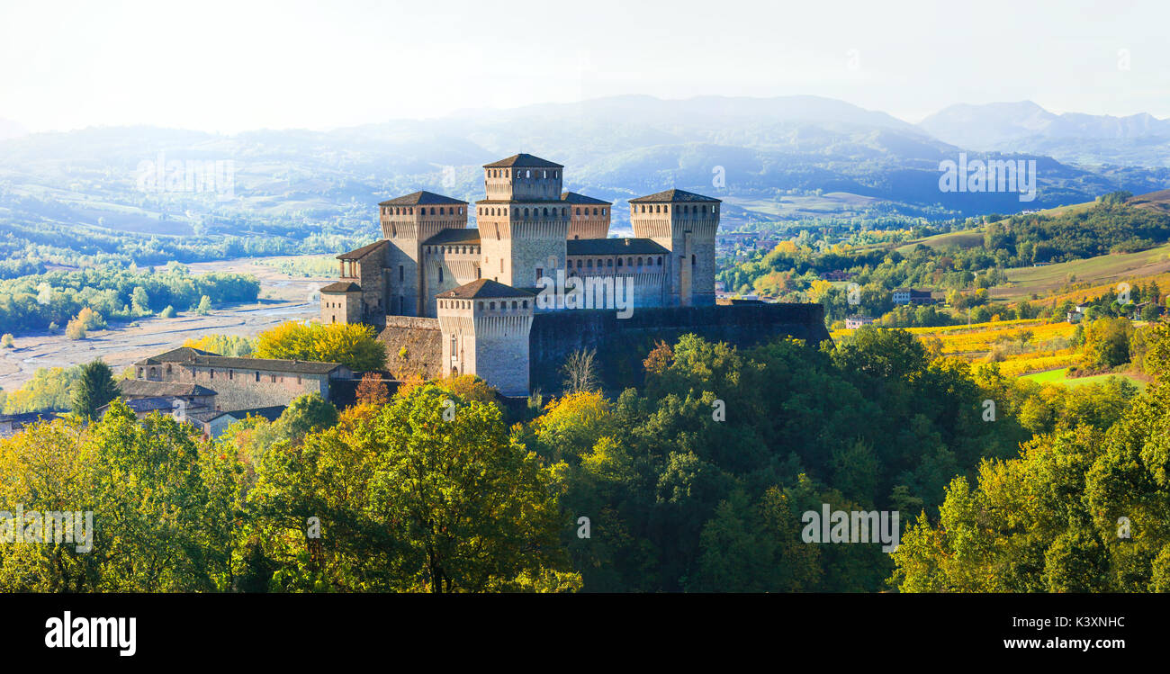 Schöne Torrechiara Burg, in der Nähe von Parma, Italien. Stockfoto