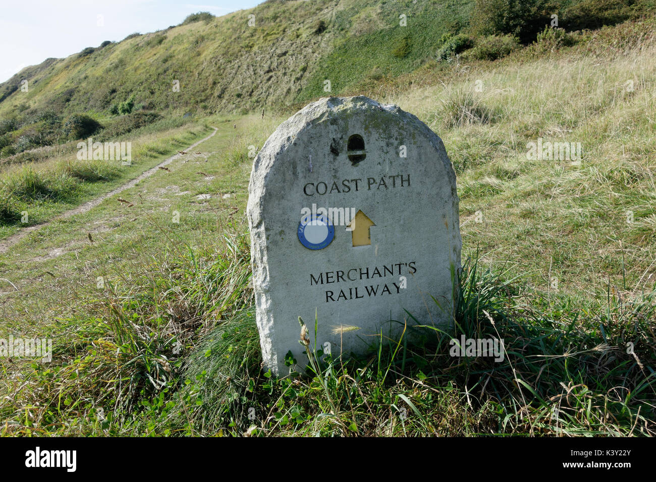 Der Küste weg Marker, Portland, Dorset Stockfoto