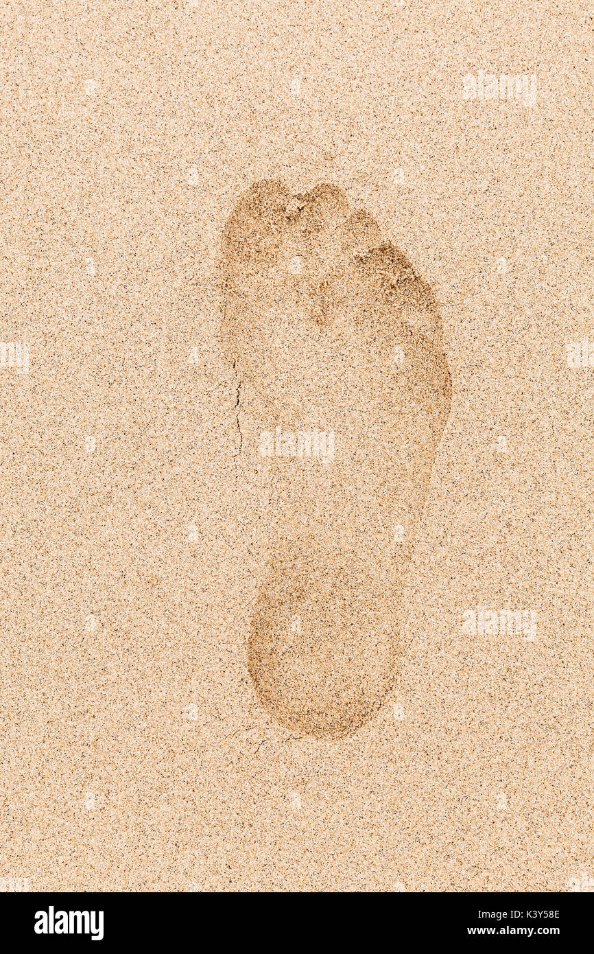 Fußabdruck in nassen Gelb Sand am Strand Stockfoto