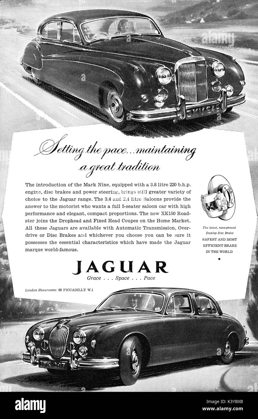 1959 Britischen Werbung Fur Jaguar Motor Cars Stockfotografie Alamy