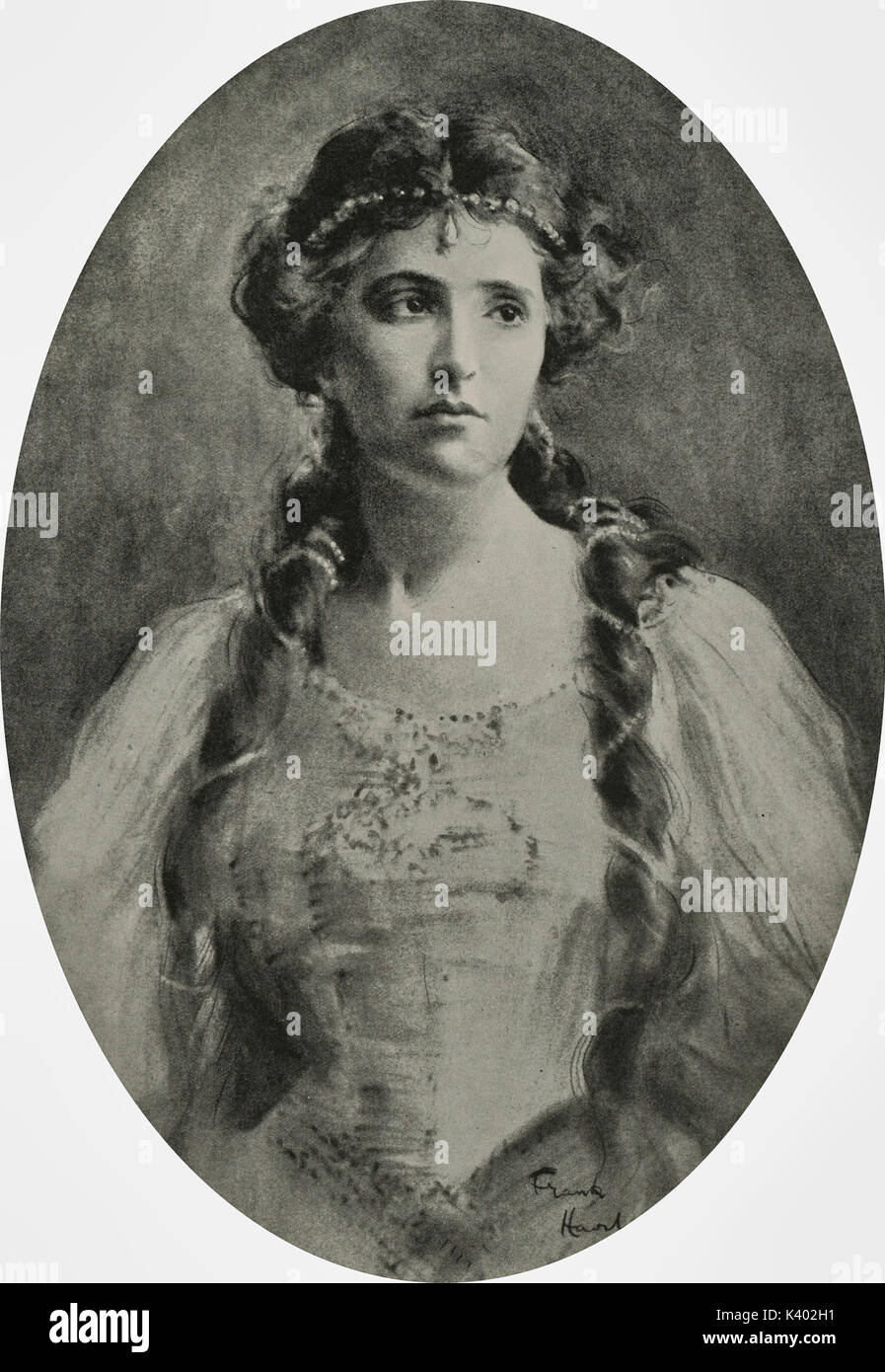 Zeichnung der jungen Nellie Melba von Frank Haviland, circa 1885. Australische Opernsängerin Stockfoto