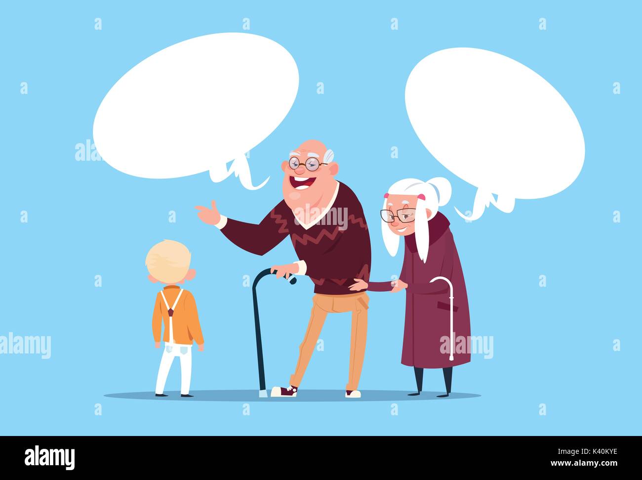 Glückliche Großeltern Paar mit Enkel Kommunikation moderne Großvater und Großmutter und kleiner Junge Stock Vektor