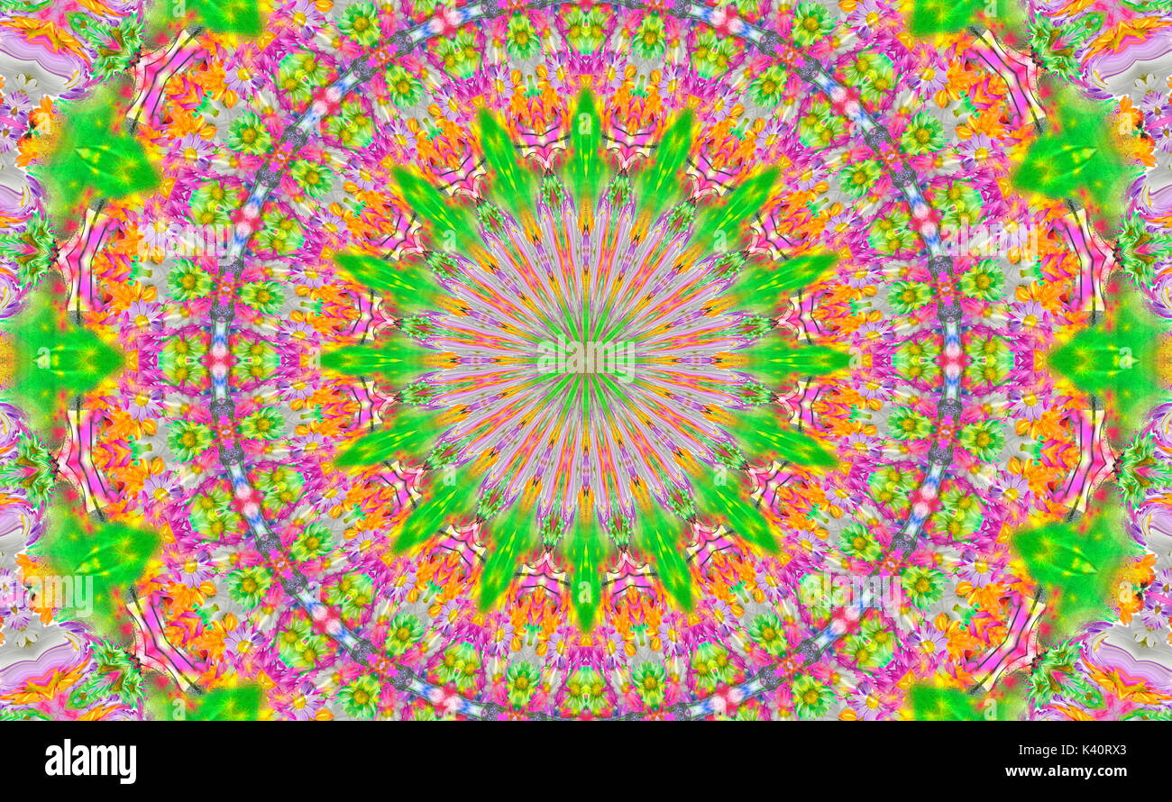 Grüne psychedelisches Kaleidoskop Hintergrund Muster Stockfoto