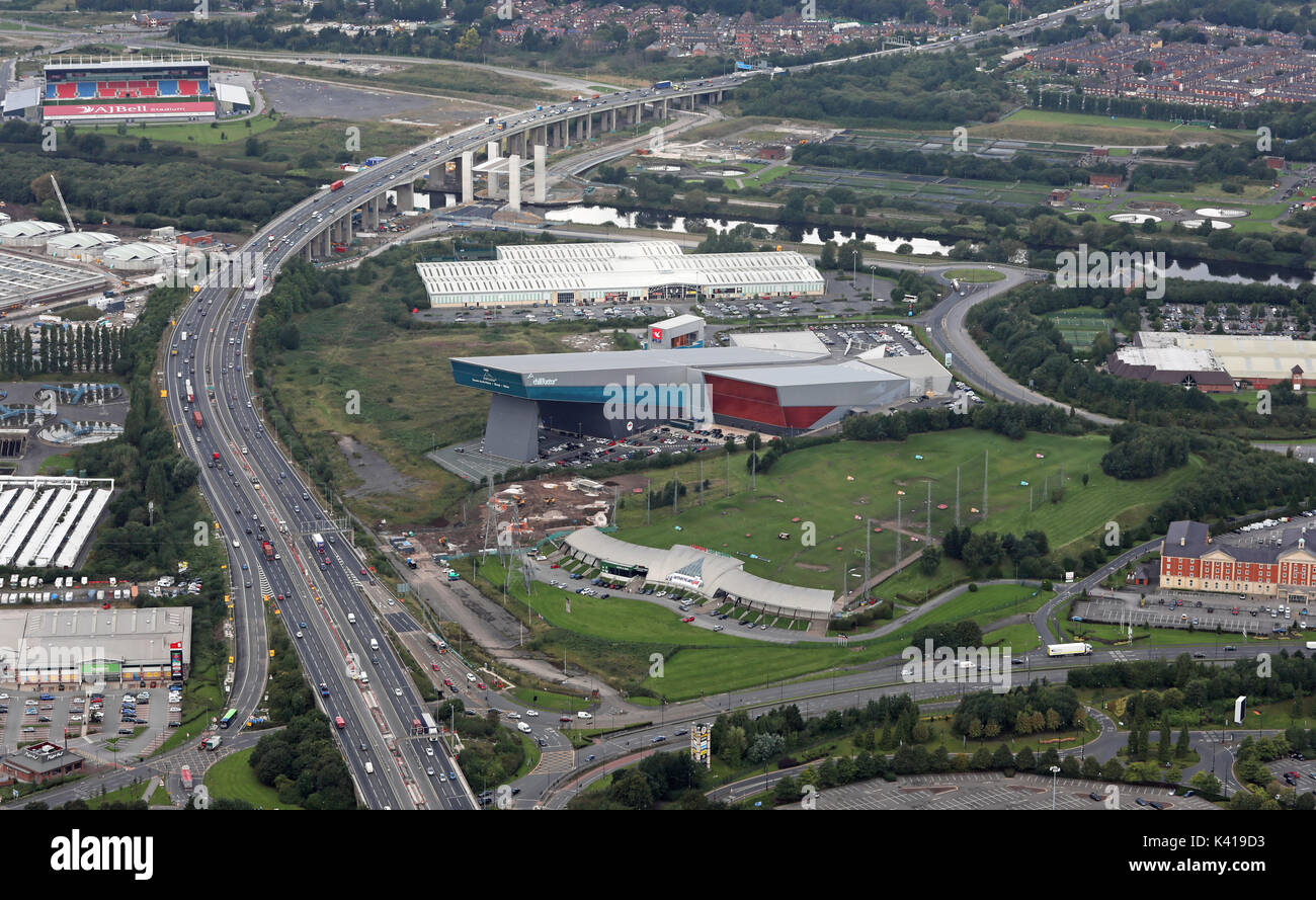 Luftaufnahme von Trafford Kais Leisure Village, Manchester, UK Stockfoto