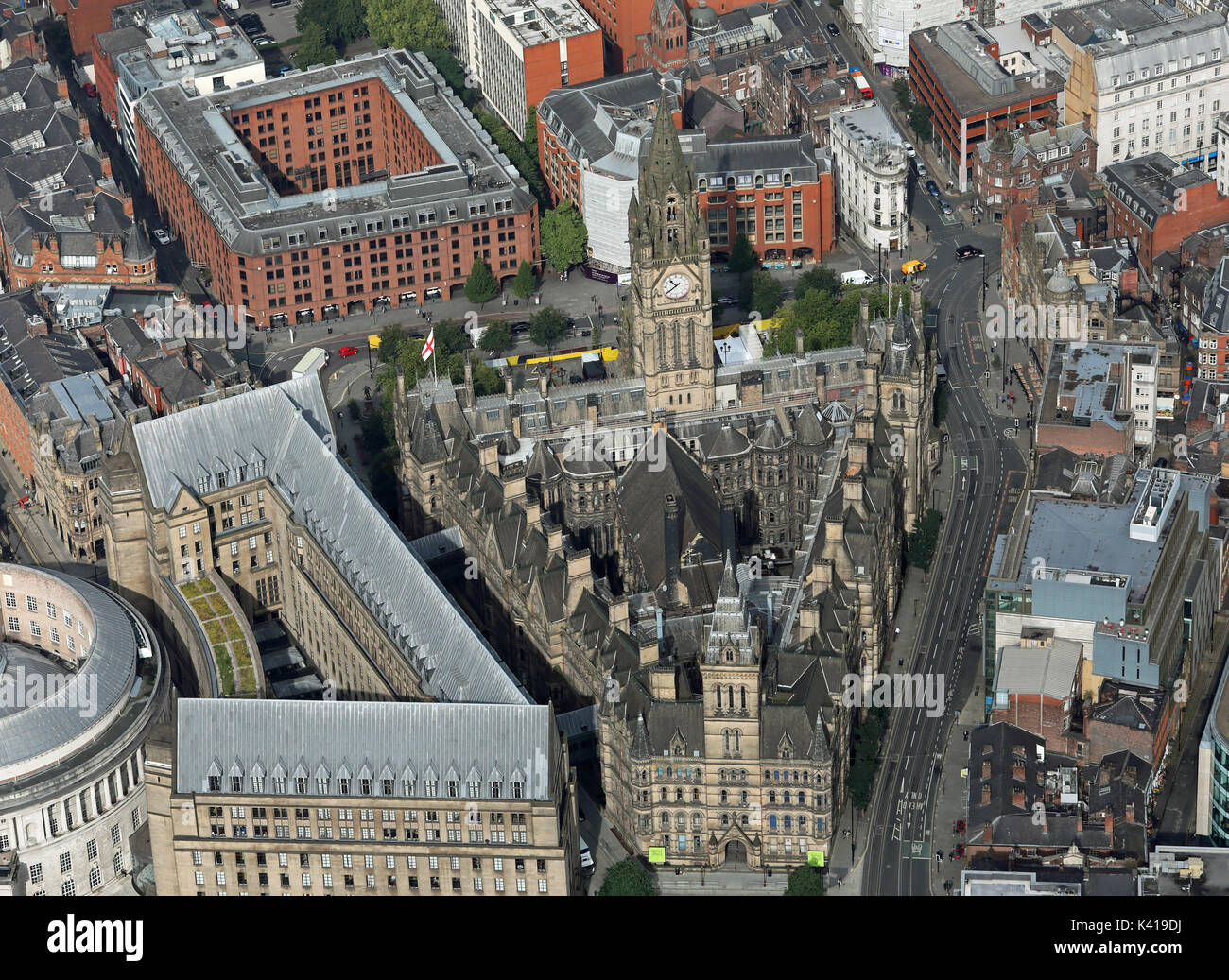 Luftaufnahme des Rathaus von Manchester, UK Stockfoto