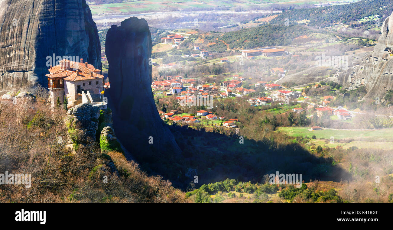 Panoramablick auf Meteora Kloster, Griechenland. Stockfoto