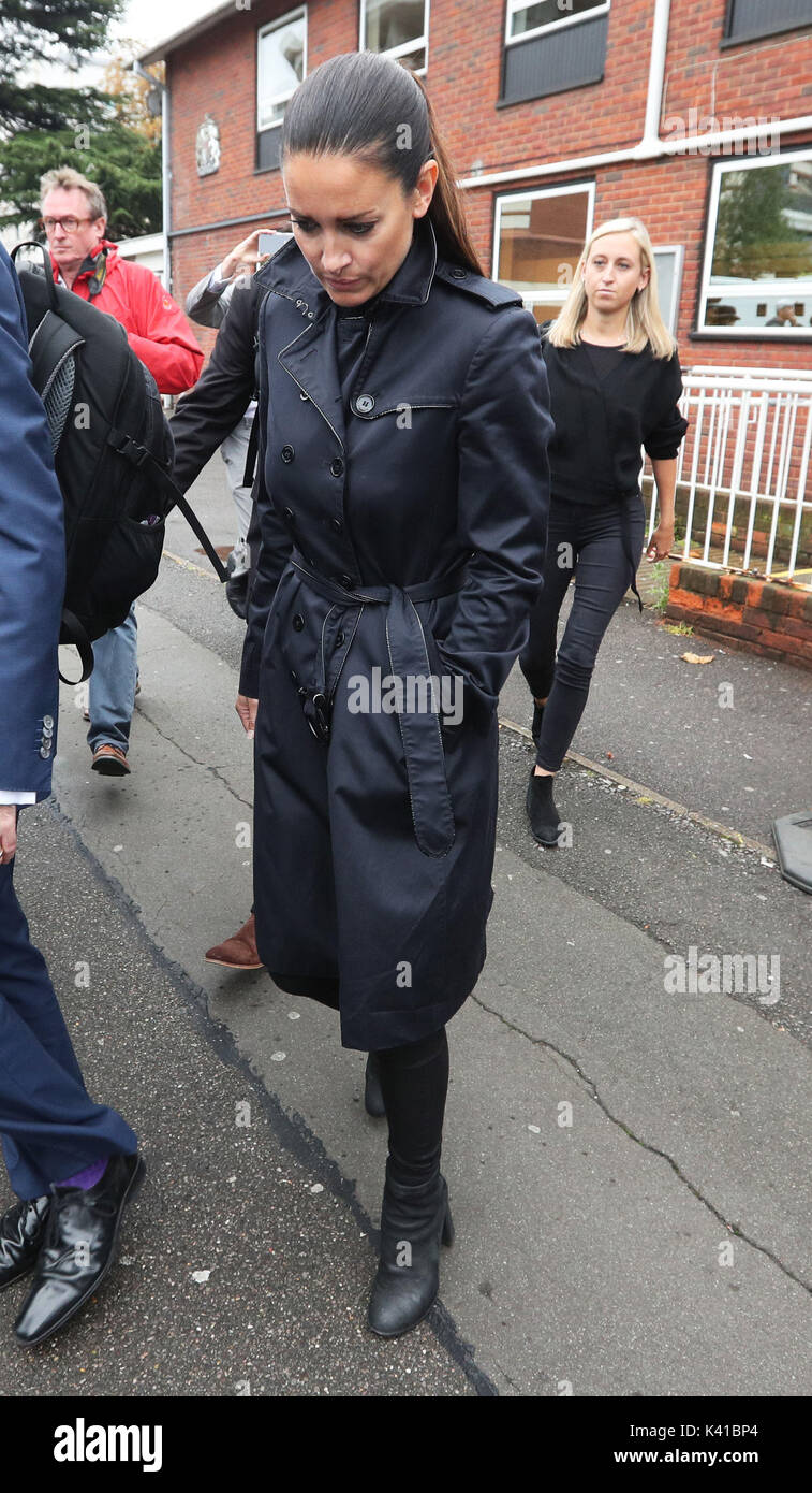 Die Sky Sports-Moderatorin Kirsty Gallacher verließ das Slough Magistrates' Court, wo sie sich schuldig bekannte, am Steuer zu trinken. Stockfoto