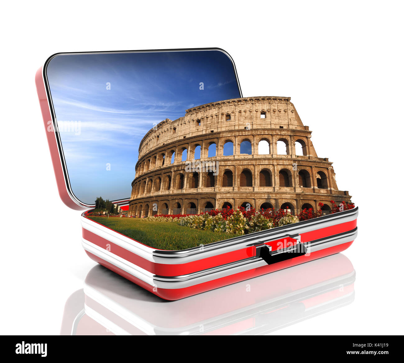 Das Kolosseum von Rom in einem Reisekoffer Stockfoto
