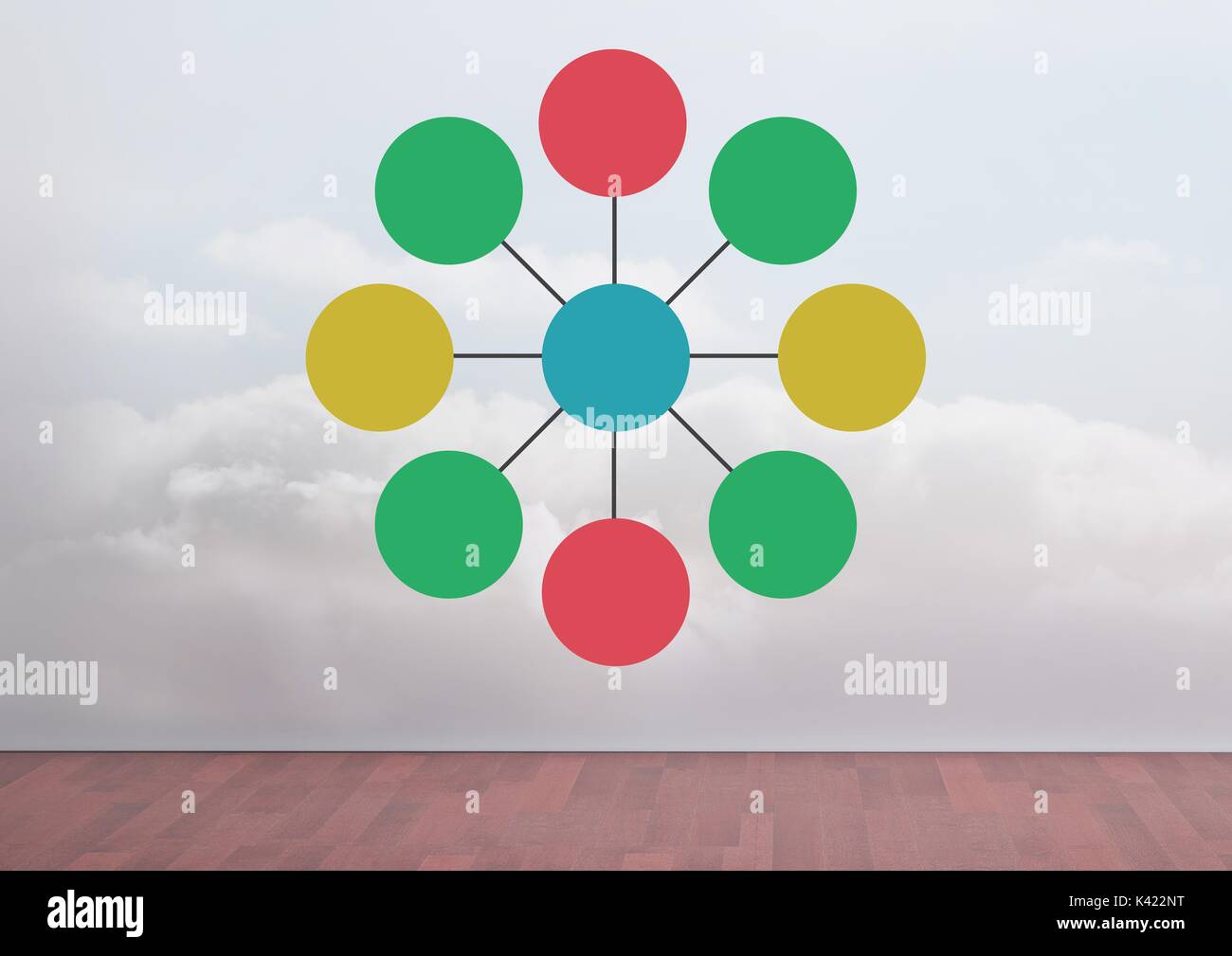 Digital composite von bunten Mind Map über Himmel Hintergrund Stockfoto